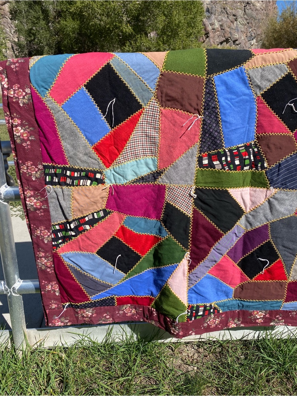 Vintage Handmade Multicolor Crazy Quilt - Vibrant Color Splash
